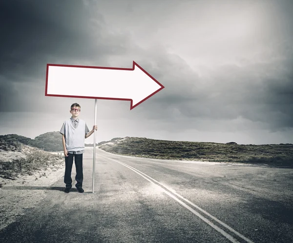 Boy with banner — Stock Photo, Image