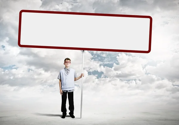 Boy with banner — Stock Photo, Image