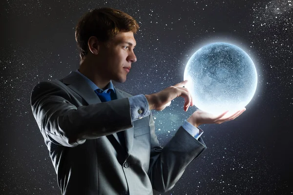 Man with moon — Stock Photo, Image