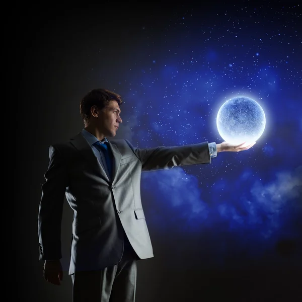 Man with moon — Stock Photo, Image