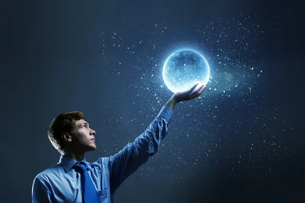 Man with moon — Stock Photo, Image