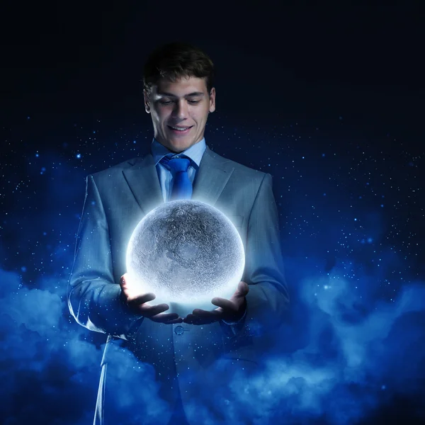 Man with moon — Stock Photo, Image