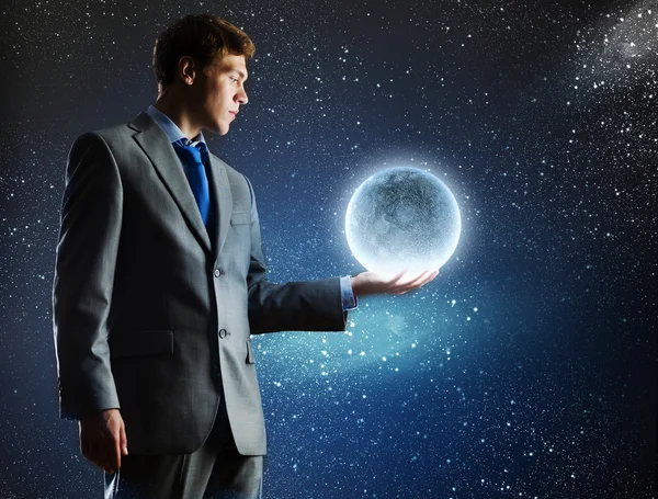 Man with moon — Stock Photo, Image