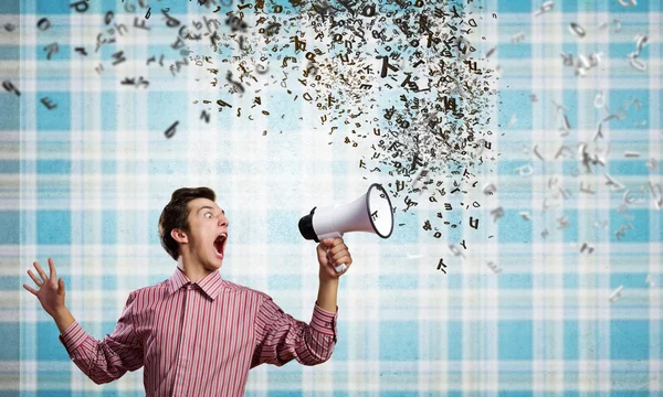 Guy with megaphone — Stock Photo, Image