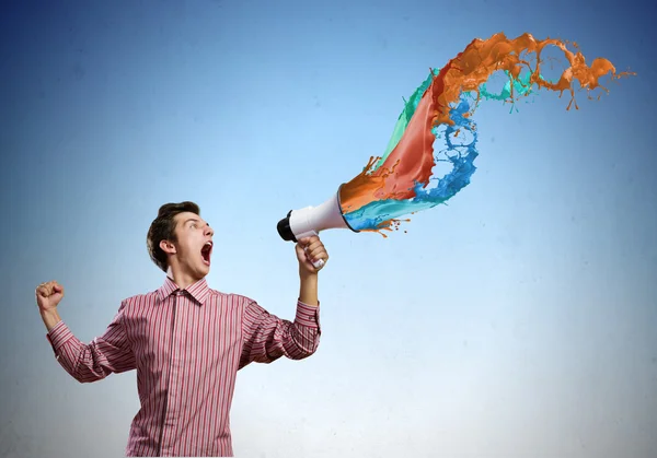 Guy with megaphone — Stock Photo, Image