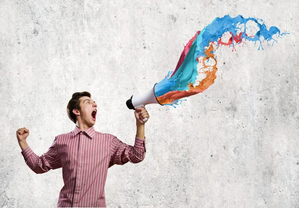 Guy with megaphone — Stock Photo, Image