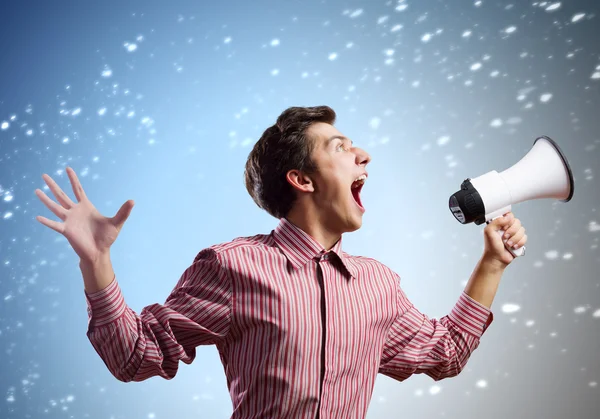 Guy with megaphone — Stock Photo, Image