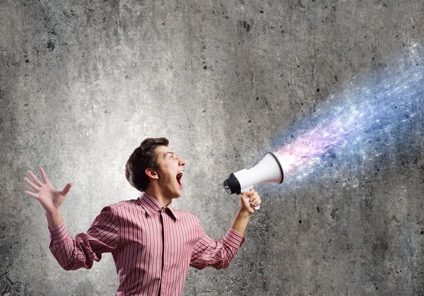 Guy with megaphone — Stock Photo, Image