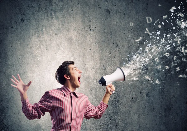 Guy with megaphone — Stock Photo, Image