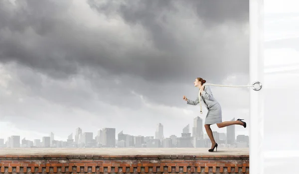 Woman with banner — Stock Photo, Image