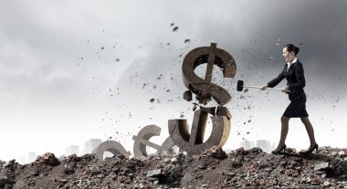 iş kadını kilitlenen taş dolar simgesi