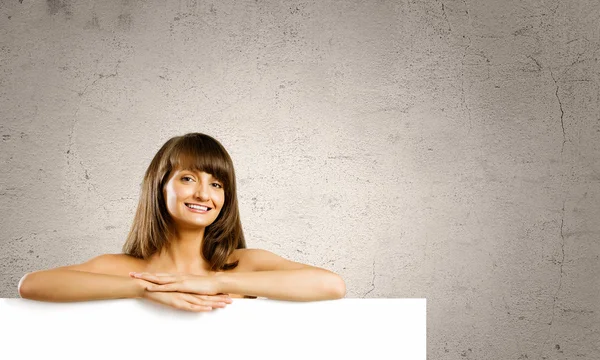 Girl with banner — Stock Photo, Image