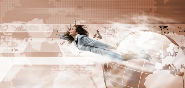 Flying businesswoman — Stock Photo, Image