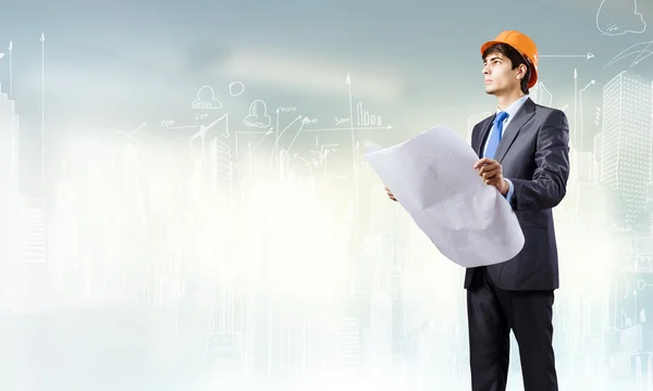Architect with construction project — Stock Photo, Image