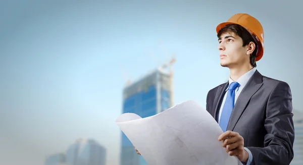 Architect with construction project — Stock Photo, Image