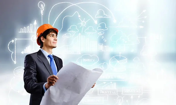 Architect with construction project — Stock Photo, Image