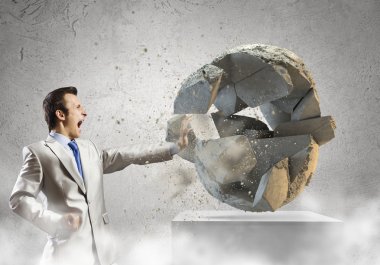 işadamı yumruk ile dünya gezegen kilitleniyor