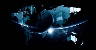 Küresel teknoloji kavramı. Görüntünün elementleri NASA tarafından döşendi. Karışık ortam