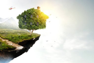 Yeşil çimlerin üzerinde Küçük Eko Evi