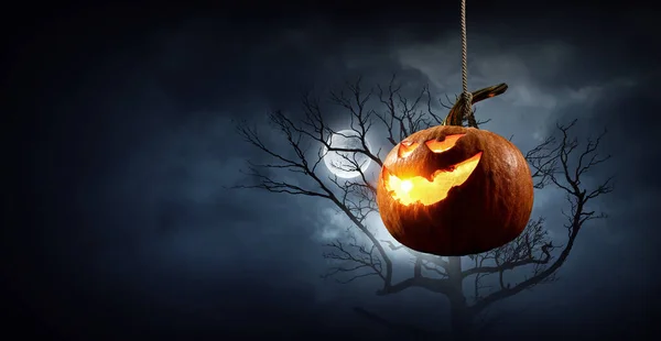 Obraz Halloween z dyniami. Media mieszane — Zdjęcie stockowe