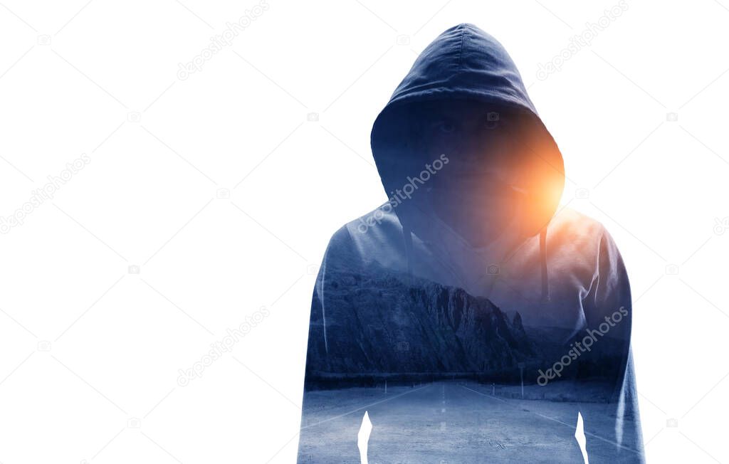 Silhouette of man in hoody
