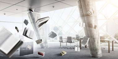 Uçan kitapların resmi. Karışık ortam