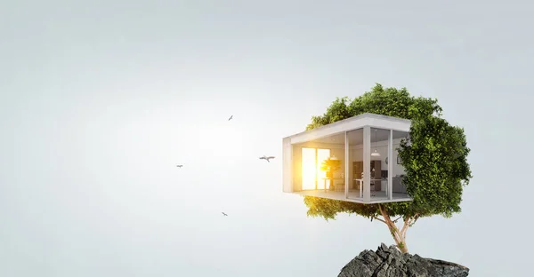 Green grass eco house . Mixed media — Stock Photo, Image