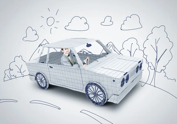 Man driving drawing car — Stock Photo, Image