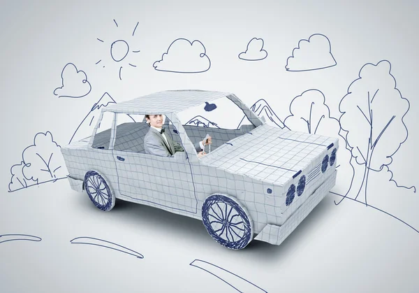 Man driving drawing car — Stock Photo, Image