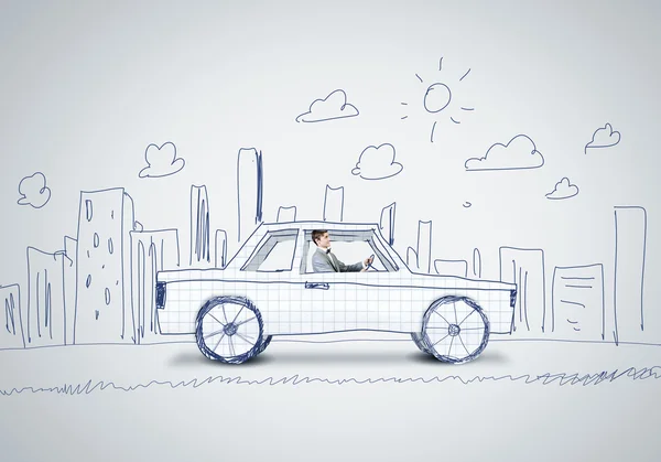 Man driving drawing car — Stock Photo, Image