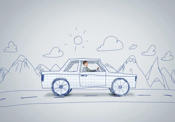 Man driving drawing car — Stock Photo, Image