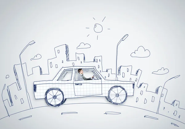 Man drijvende tekening auto — Stockfoto