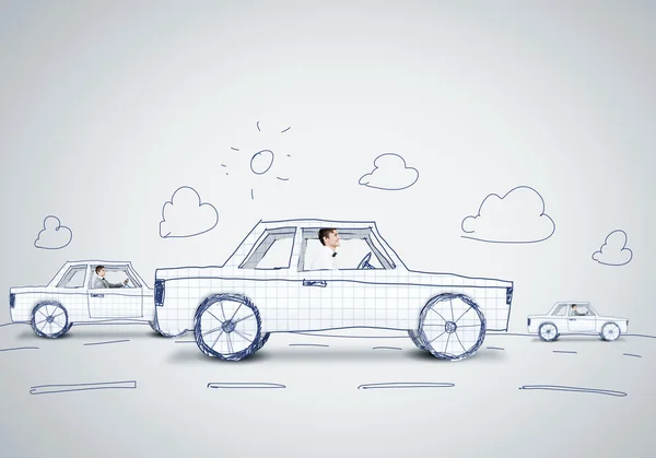 Man driving drawing car — Stock Photo, Image