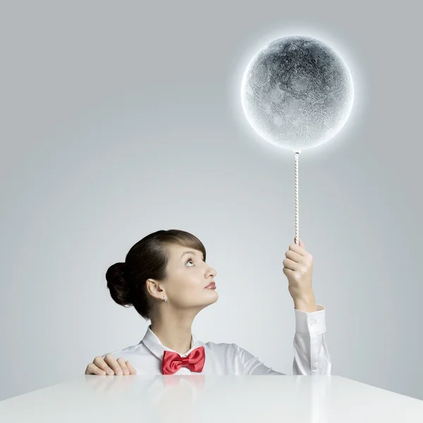 Woman with moon — Stock Photo, Image