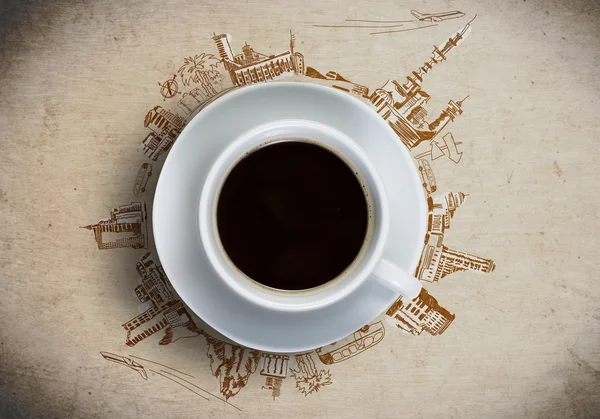 Tazza di caffè sullo sfondo schizzo — Foto Stock