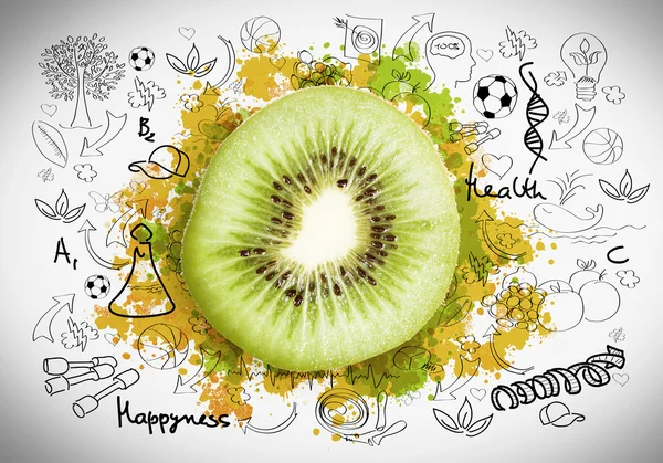Juicy kiwi with sketch — Stock Photo, Image