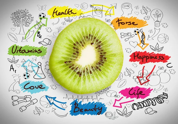 Juicy kiwi with sketch — Stock Photo, Image