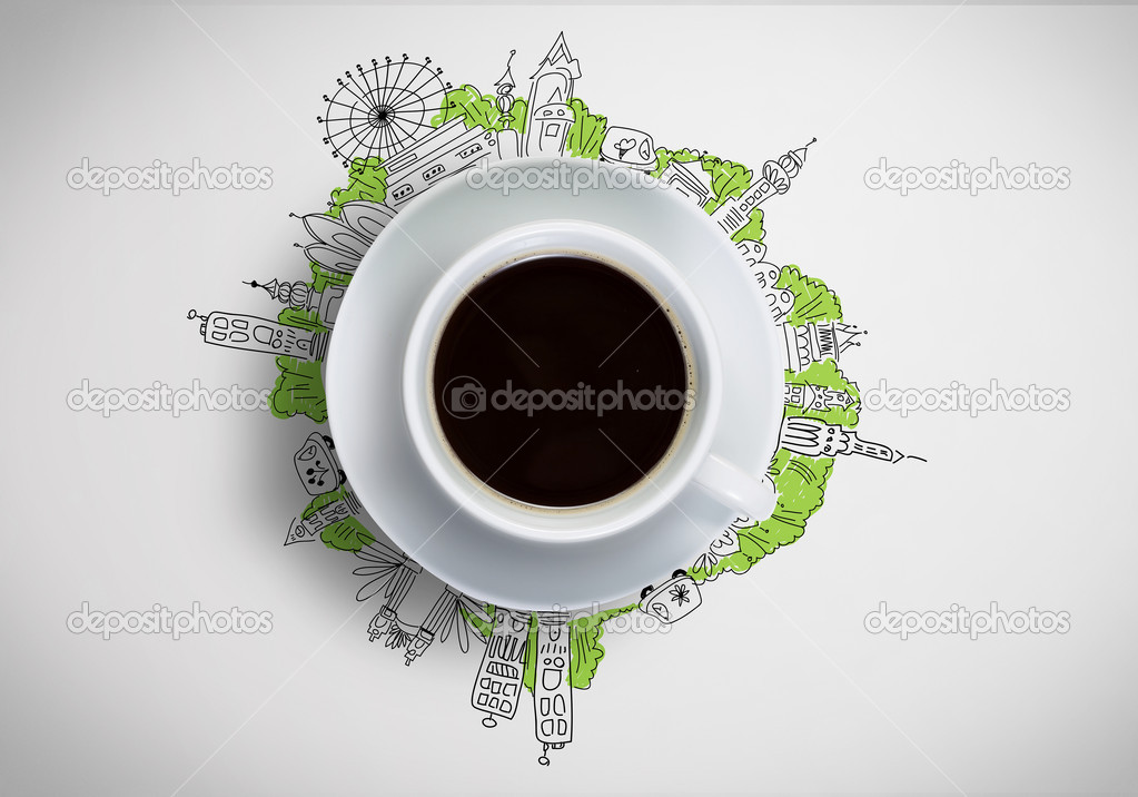 Cup of coffee against sketch background