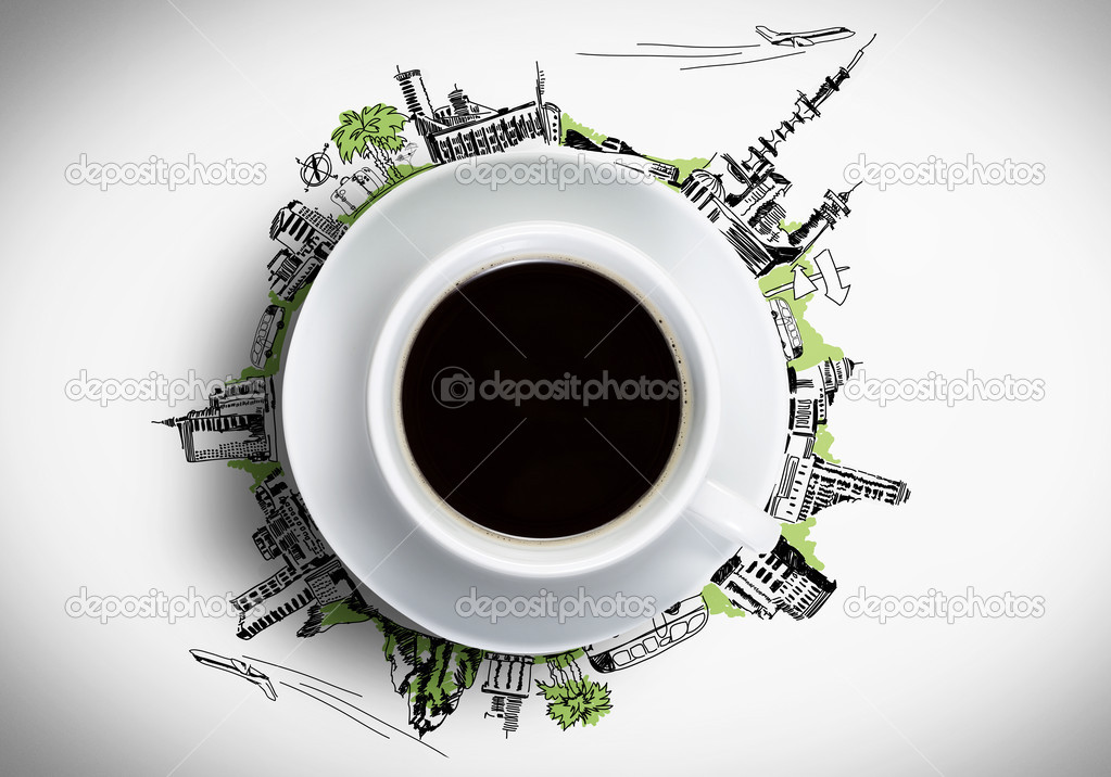 Cup of coffee against sketch background
