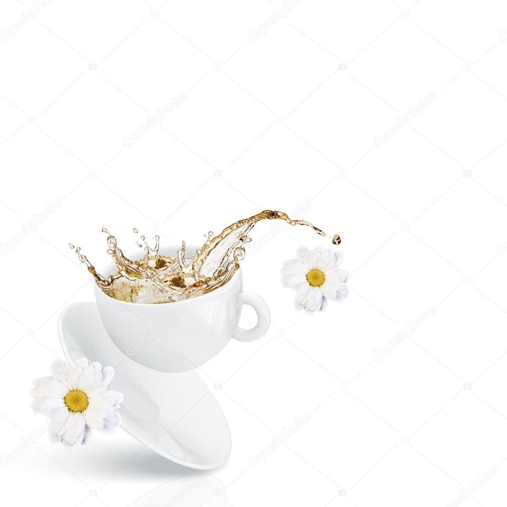 White cup of chamomile tea
