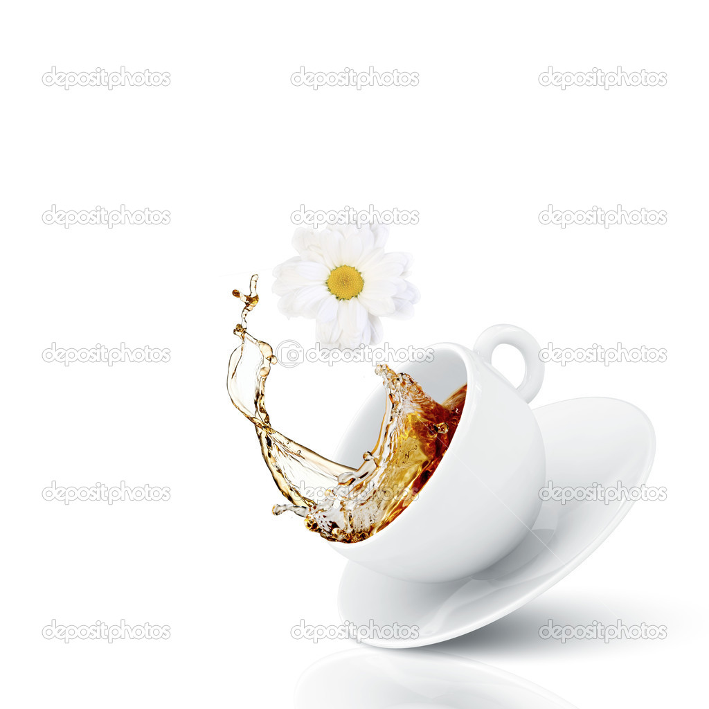 White cup of chamomile tea
