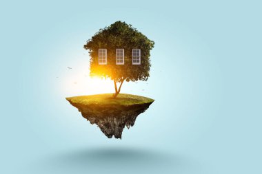 Yeşil çimlerin üzerinde Küçük Eko Evi