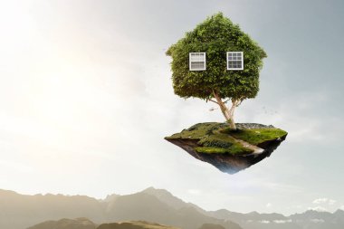 Yeşil çimlerin üzerinde Küçük Eko Evi