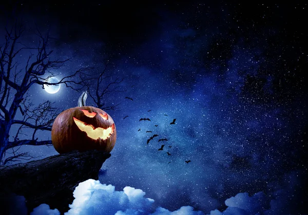 Imagen de Halloween con calabazas. Medios mixtos — Foto de Stock