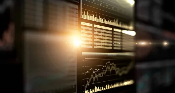 Gráfico de negocios y monitor de comercio. Medios mixtos — Foto de Stock