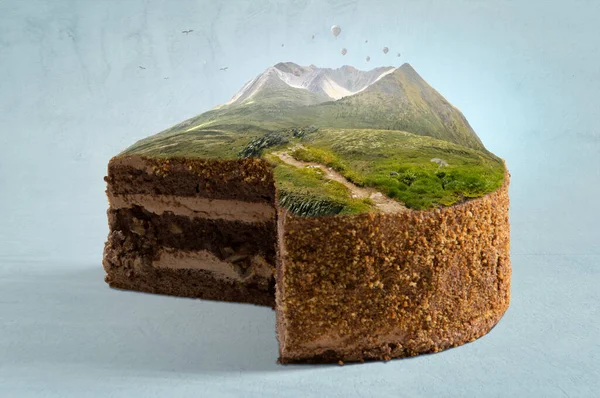 Peisaj cu munte pe partea de sus a tortului — Fotografie, imagine de stoc