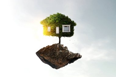 Yeşil çimlerin üzerinde Küçük Eko Evi