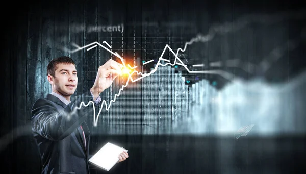 Gráfico de negocios y monitor de comercio. Medios mixtos —  Fotos de Stock