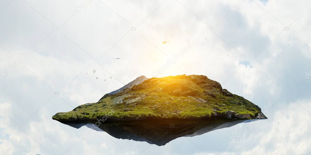 Landscape with mountain floating in the air