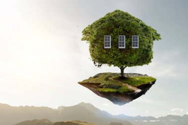 Yeşil çimlerin üzerinde Küçük Eko Evi